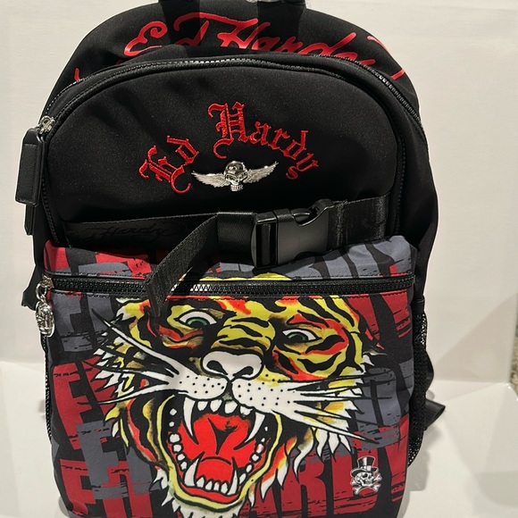 NWT Ed Hardy Screaming Tiger Large Backpack with side Mesh Pockets.